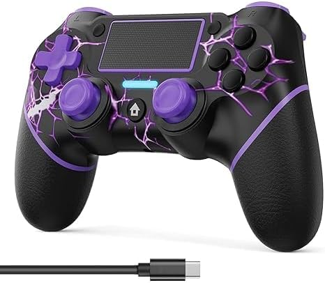 Wireless Gaming Controller for PS4, Custom Purple Lightning Design, Black and Purple