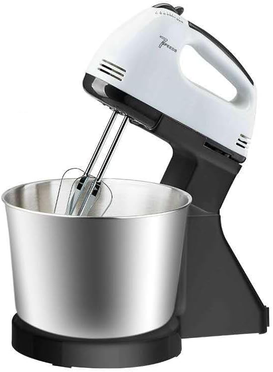 Electric Stand Mixer with Bowl, 7 Speed Settings, Stainless Steel Bowl, White and Black
