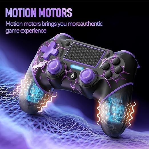 Wireless Gaming Controller for PS4, Custom Purple Lightning Design, Black and Purple