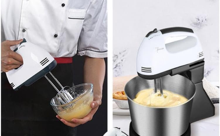 Electric Stand Mixer with Bowl, 7 Speed Settings, Stainless Steel Bowl, White and Black