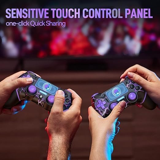 Wireless Gaming Controller for PS4, Custom Purple Lightning Design, Black and Purple