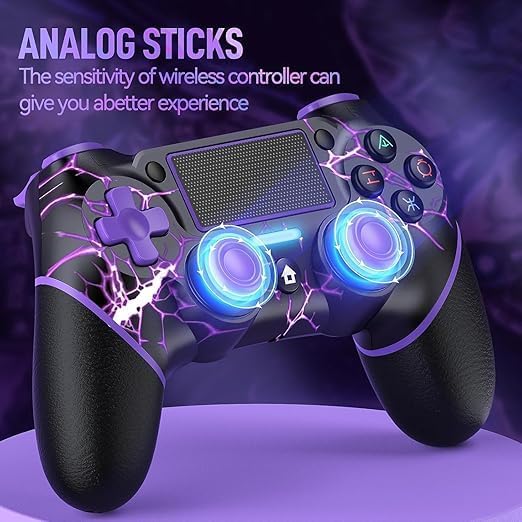 Wireless Gaming Controller for PS4, Custom Purple Lightning Design, Black and Purple