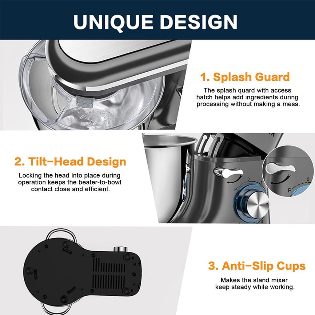 Lola 1100W Kitchen Machine Stand Mixer 6.2L Stand Bowl Mixer-Grey