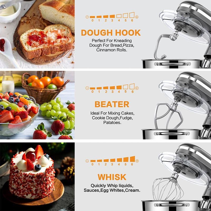 Lola 1100W Kitchen Machine Stand Mixer 6.2L Stand Bowl Mixer-Grey