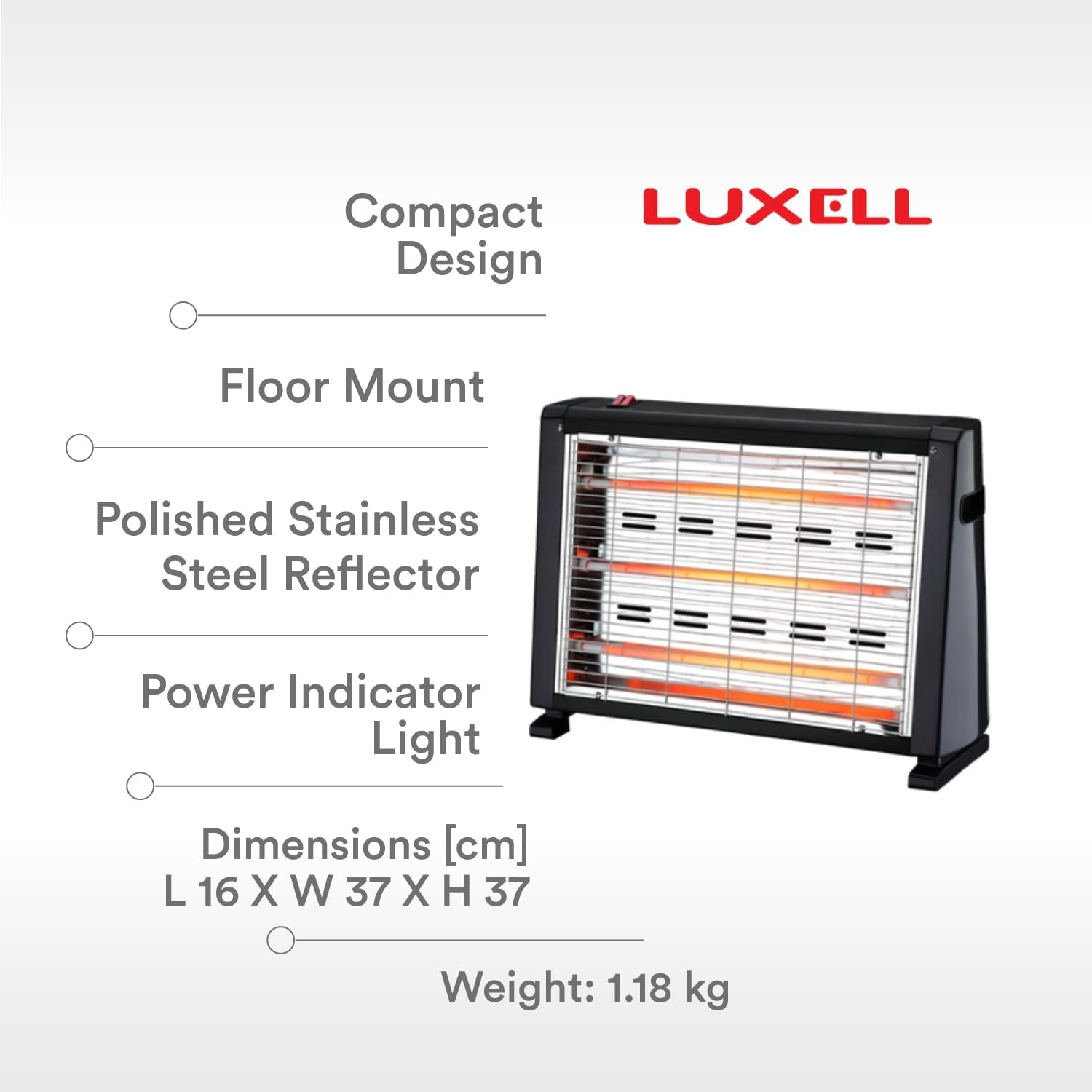 LUXELL - 4 Quartz Bar Heater with Safety Switch - 1500W - LX2850C Black