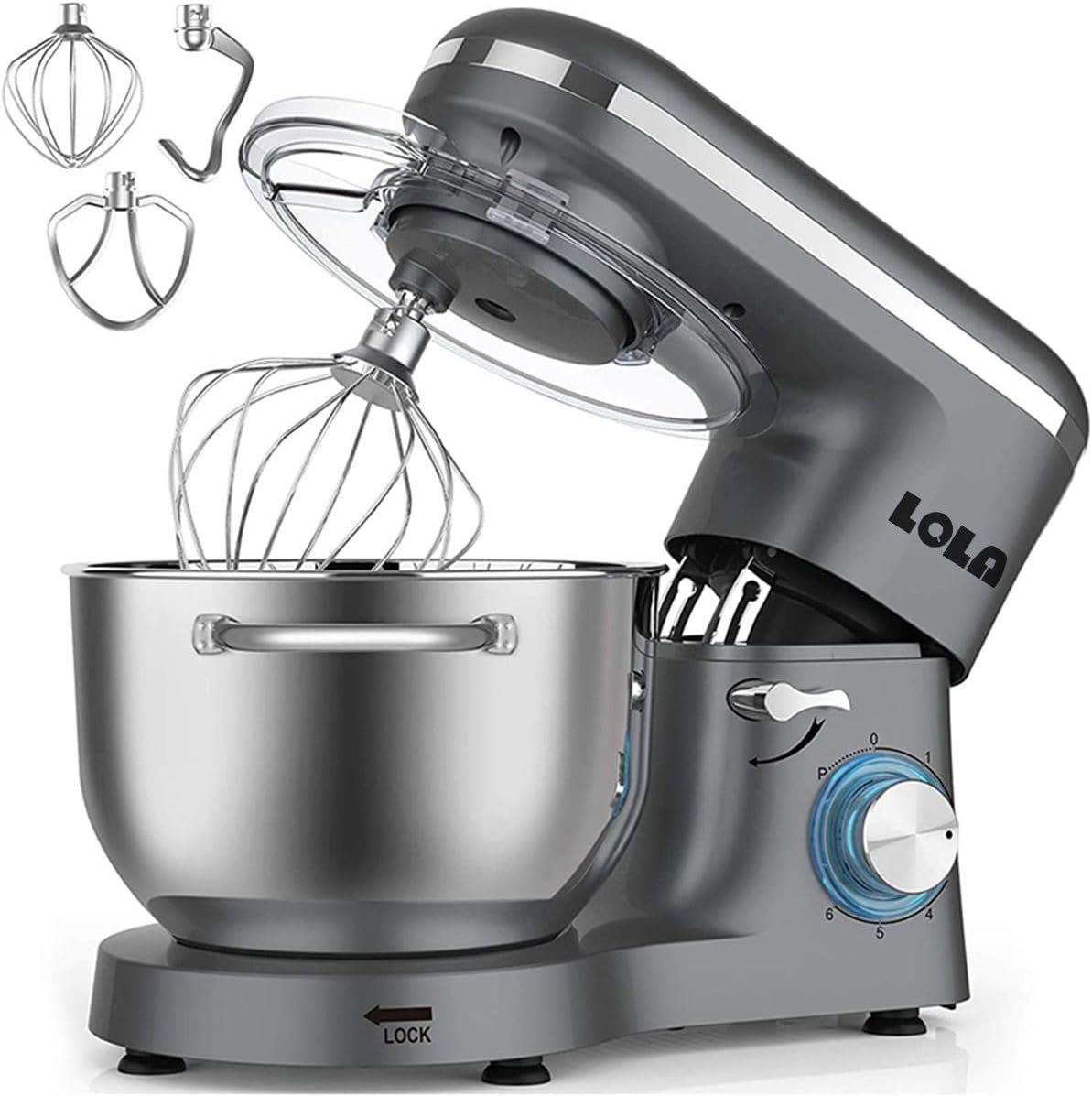 Lola 1100W Kitchen Machine Stand Mixer 6.2L Stand Bowl Mixer-Grey