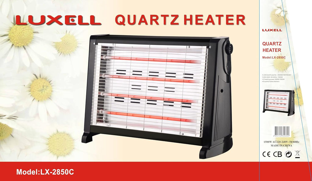 LUXELL - 4 Quartz Bar Heater with Safety Switch - 1500W - LX2850C Black