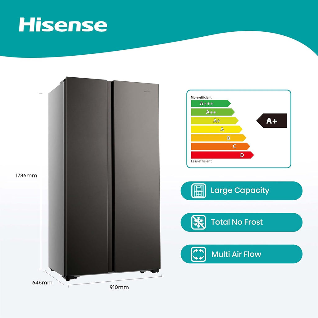 Hisense Side by Side Fridge, 508 Liter Capacity, Titanium Inox