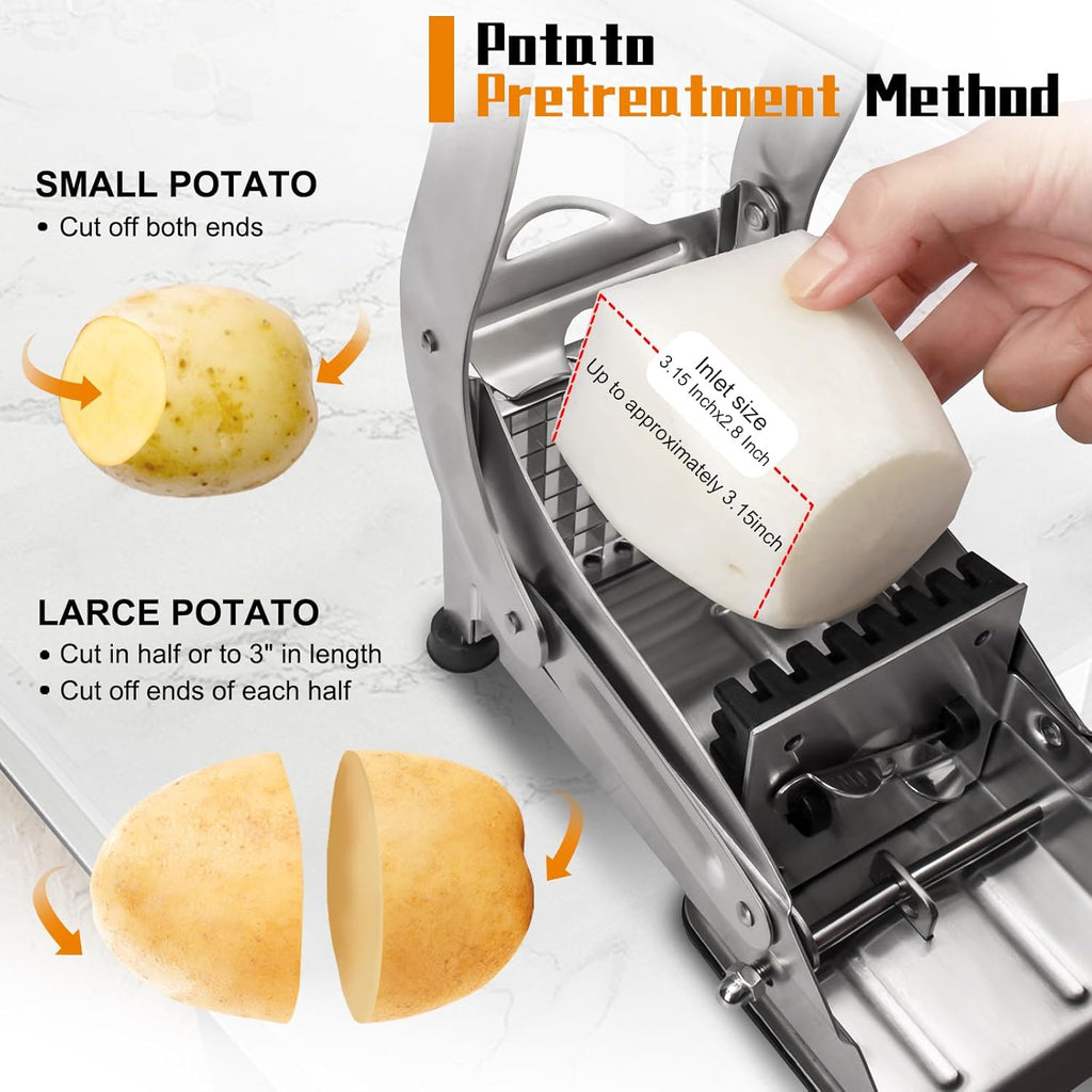 French Fry Cutter, COOK A FUTURE Stainless Steel Potato Cutter, Potato Slicer, Includes 2 Blade Size Cutter Options and No-Slip Suction Base, Perfect for use with Air Fryer