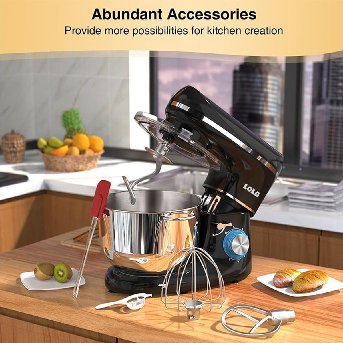 Lola 5.5L Stand Mixer 1100W Kitchen Machine Stand Bowl Mixer for Baking,Kitchen Electric Mixer with Dough Hook, Whisk & Beater
