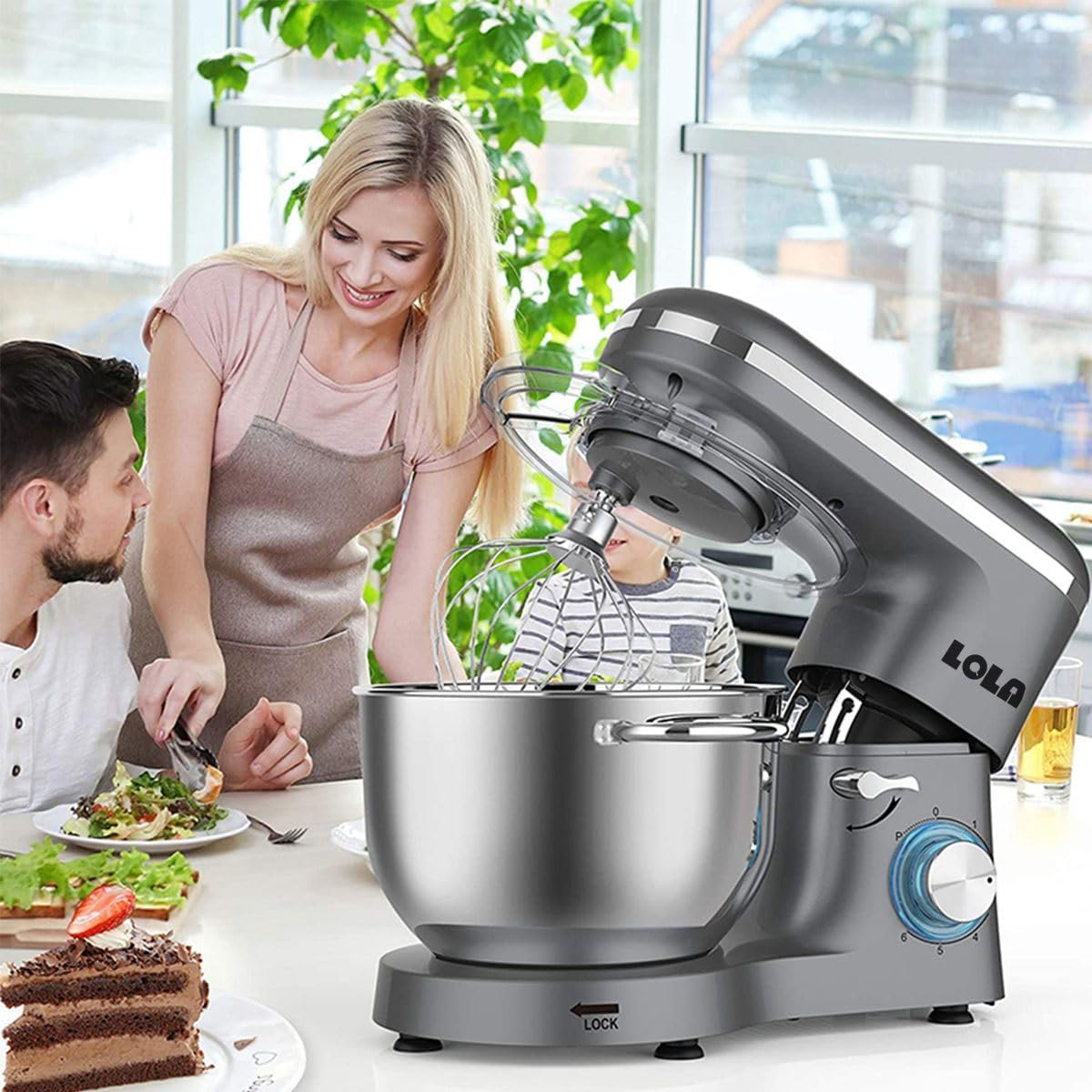 Lola 1100W Kitchen Machine Stand Mixer 6.2L Stand Bowl Mixer-Grey