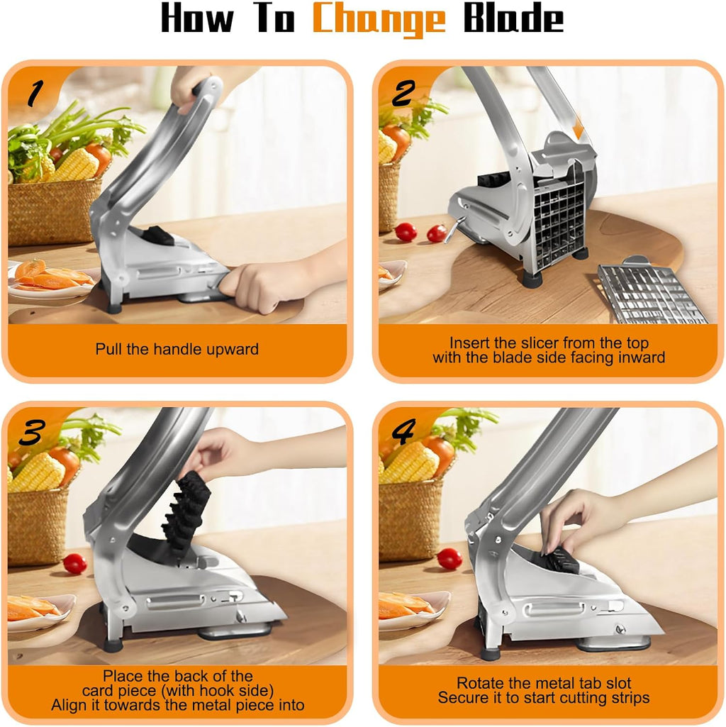French Fry Cutter, COOK A FUTURE Stainless Steel Potato Cutter, Potato Slicer, Includes 2 Blade Size Cutter Options and No-Slip Suction Base, Perfect for use with Air Fryer