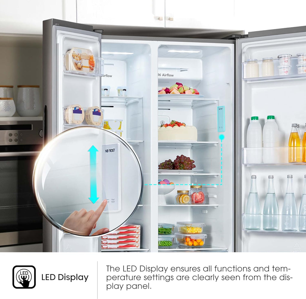 Hisense Side by Side Fridge, 508 Liter Capacity, Titanium Inox