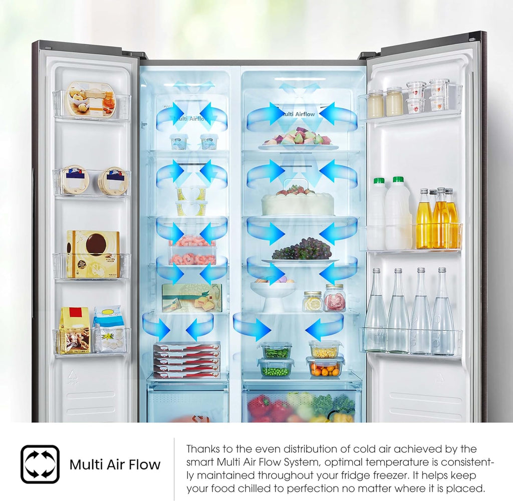 Hisense Side by Side Fridge, 508 Liter Capacity, Titanium Inox