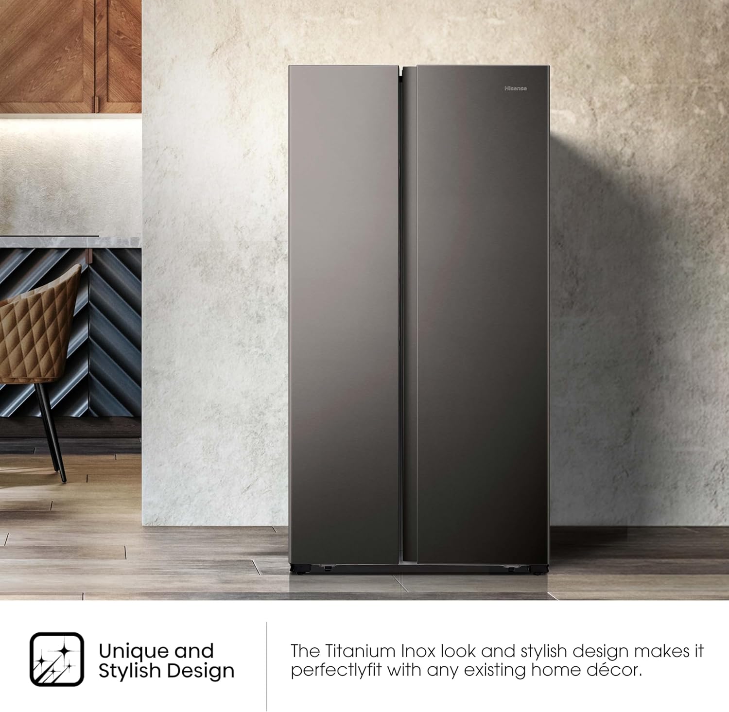 Hisense Side by Side Fridge, 508 Liter Capacity, Titanium Inox