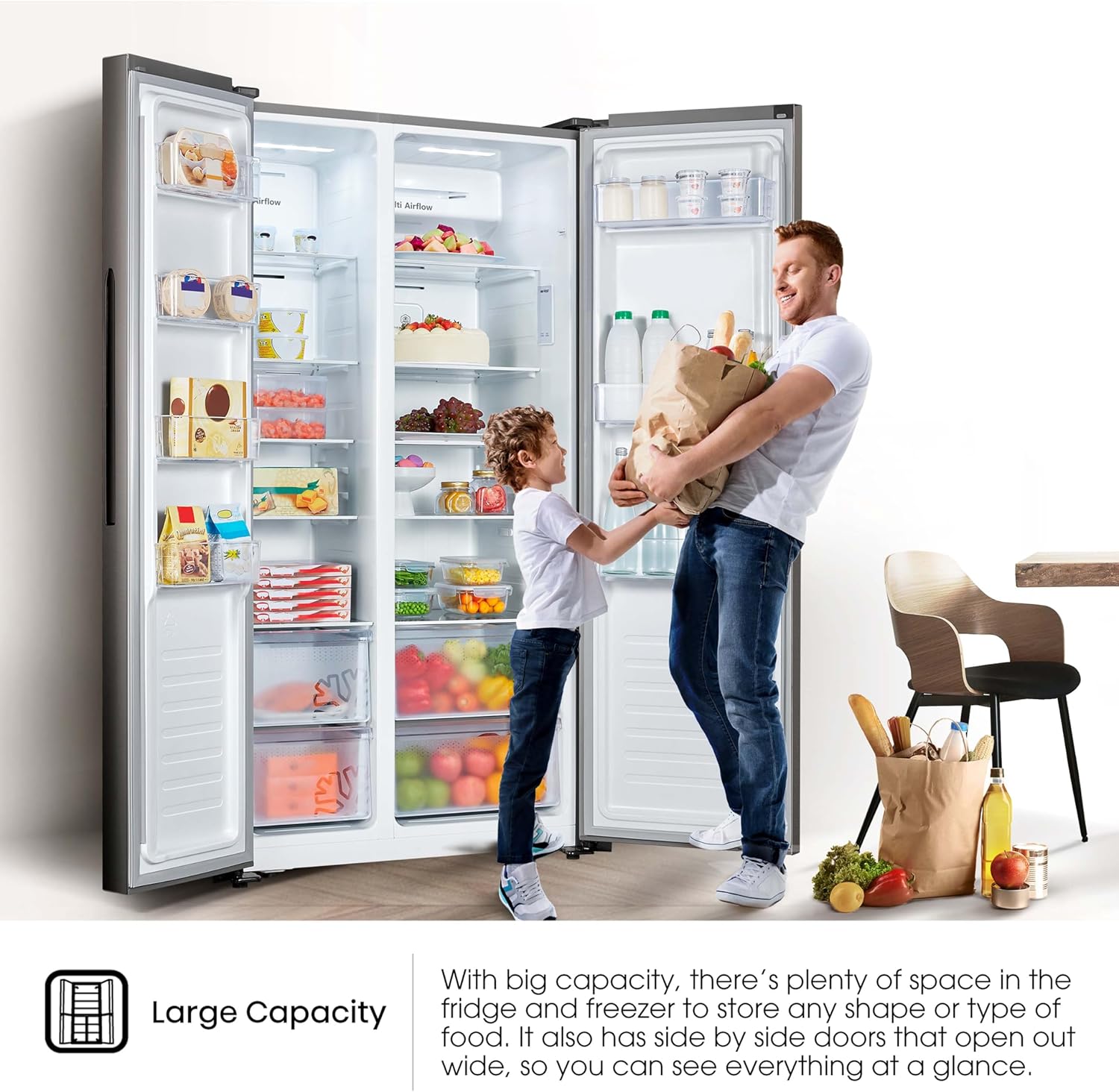 Hisense Side by Side Fridge, 508 Liter Capacity, Titanium Inox