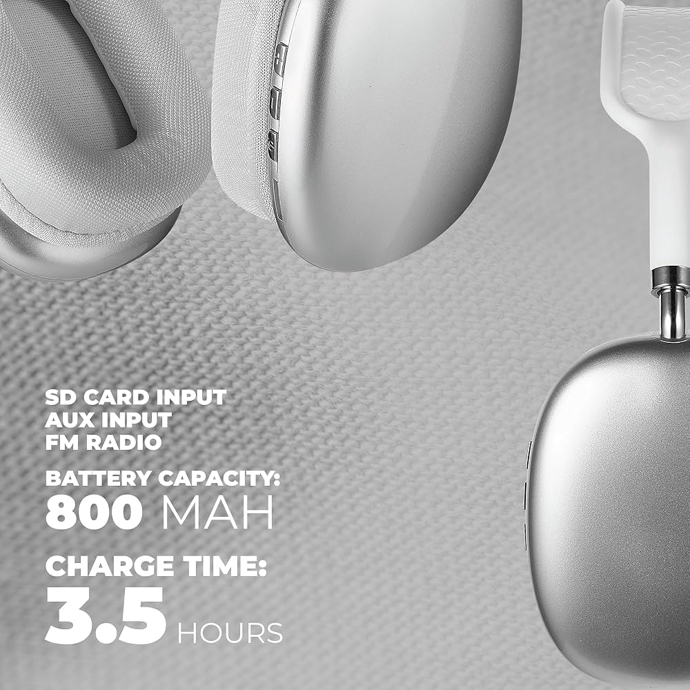 Amplify Stellar Series Bluetooth Headphones | 55H Playtime Wireless Over-Ear Headphones | USB-C Charging | AUX Mode | Built-In Mic | 40mm Drivers | White