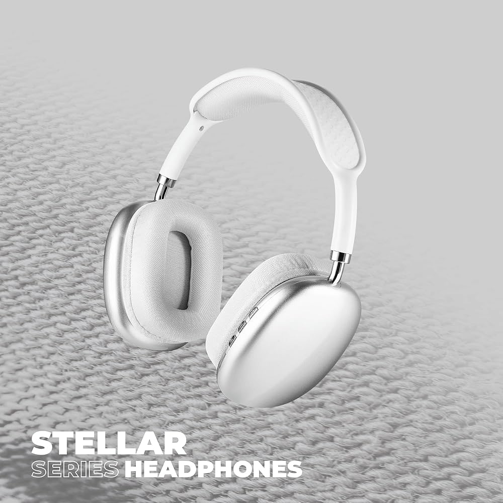Amplify Stellar Series Bluetooth Headphones | 55H Playtime Wireless Over-Ear Headphones | USB-C Charging | AUX Mode | Built-In Mic | 40mm Drivers | White