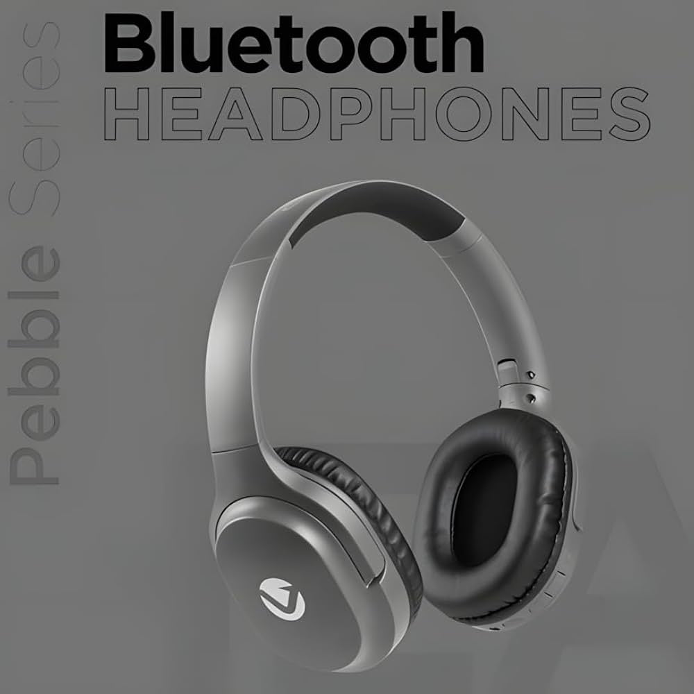 Volkano Pebble Series Bluetooth Headphones | 50-Hour Playtime | Wireless Over-Ear Comfort | Bluetooth 5.3 | Hands-Free Calling | Foldable Design | Wired + Wireless | Dark Grey