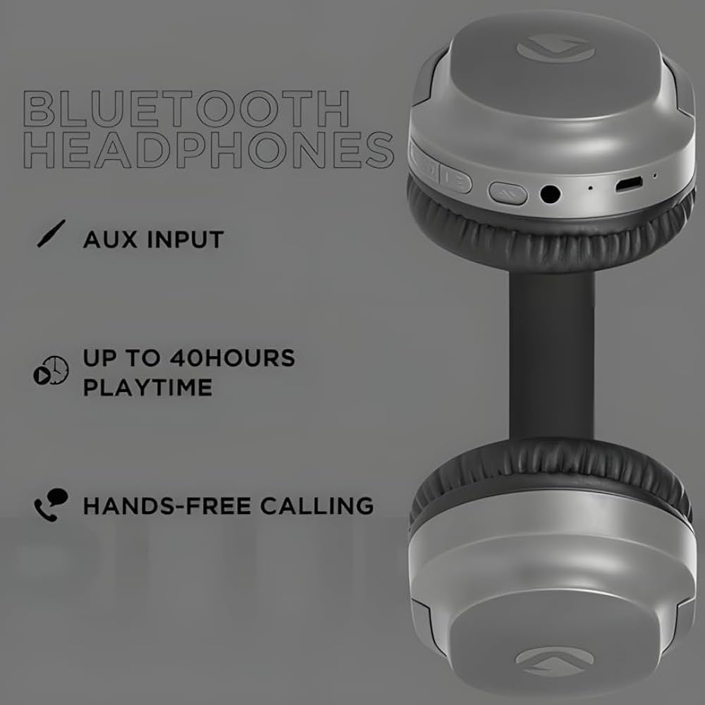Volkano Pebble Series Bluetooth Headphones | 50-Hour Playtime | Wireless Over-Ear Comfort | Bluetooth 5.3 | Hands-Free Calling | Foldable Design | Wired + Wireless | Dark Grey