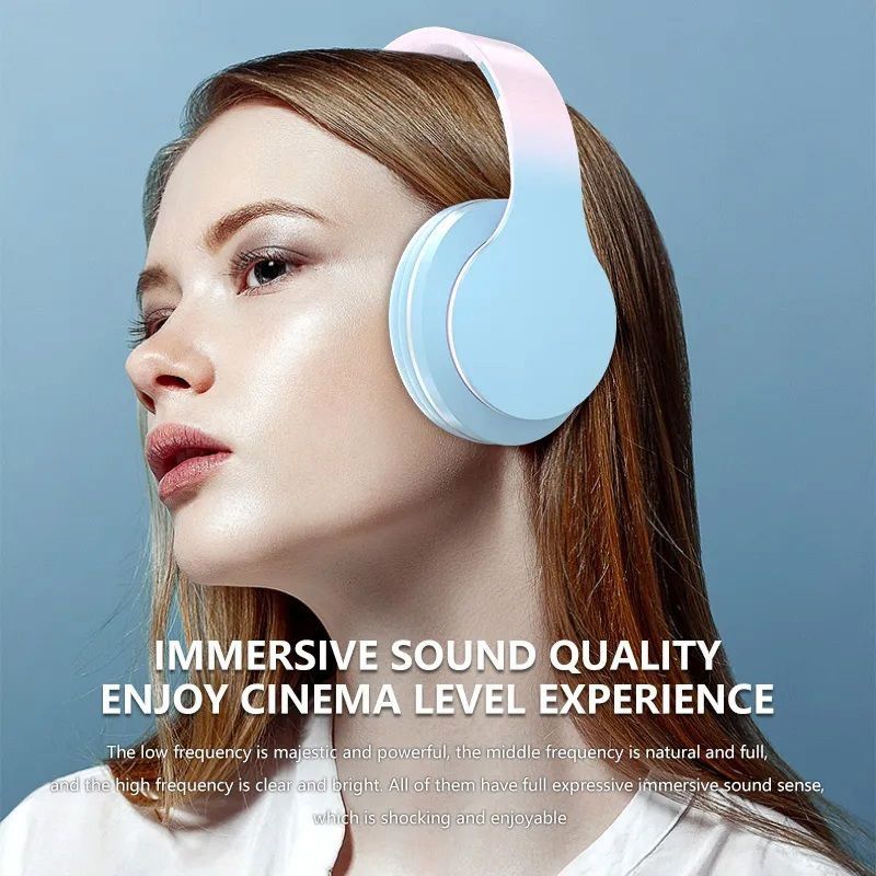 Cozy Bluetooth Wireless Stereo Headphones Soft Earmuffs,Noise Reduction - Gradient Blue
