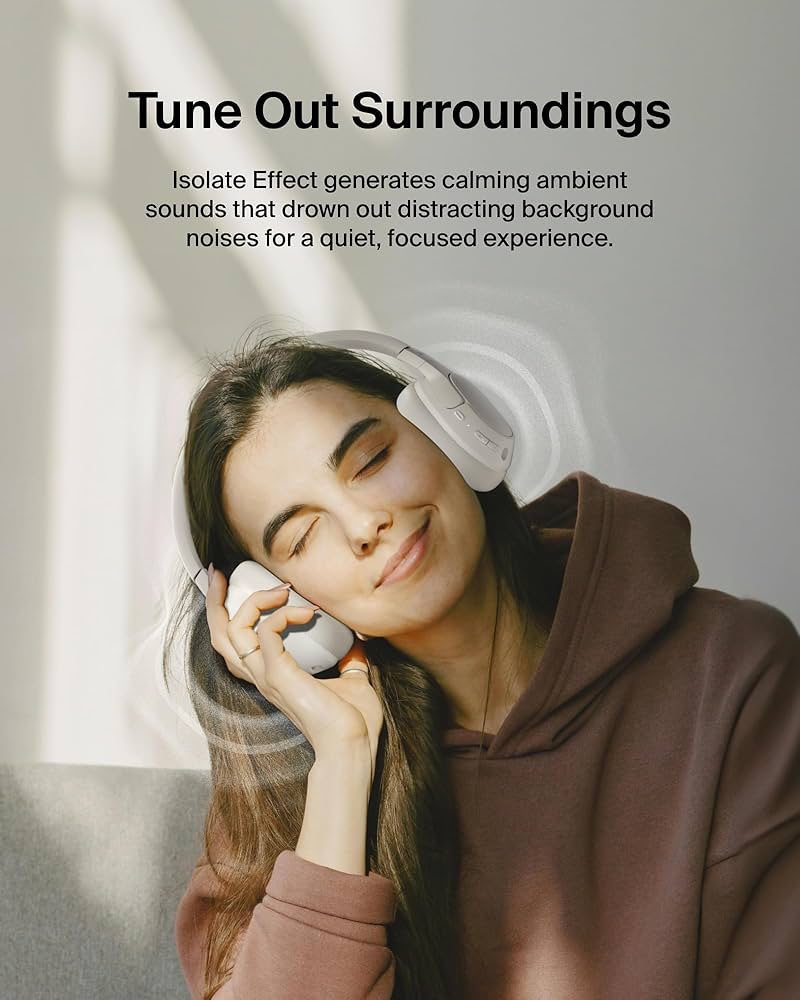 Belkin SoundForm Isolate Noise-Cancelling Wireless Headphones, over ear headphones with mic, Bluetooth headphones with 60H playtime, deep bass, CloudCushion ear cups for travel, home, office - Sand