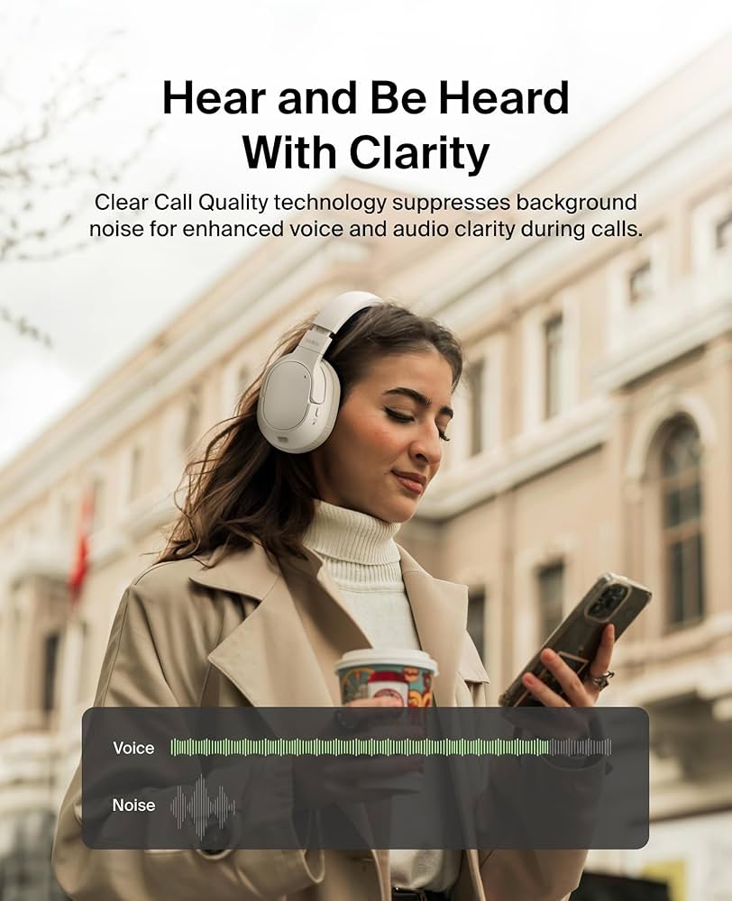 Belkin SoundForm Isolate Noise-Cancelling Wireless Headphones, over ear headphones with mic, Bluetooth headphones with 60H playtime, deep bass, CloudCushion ear cups for travel, home, office - Sand