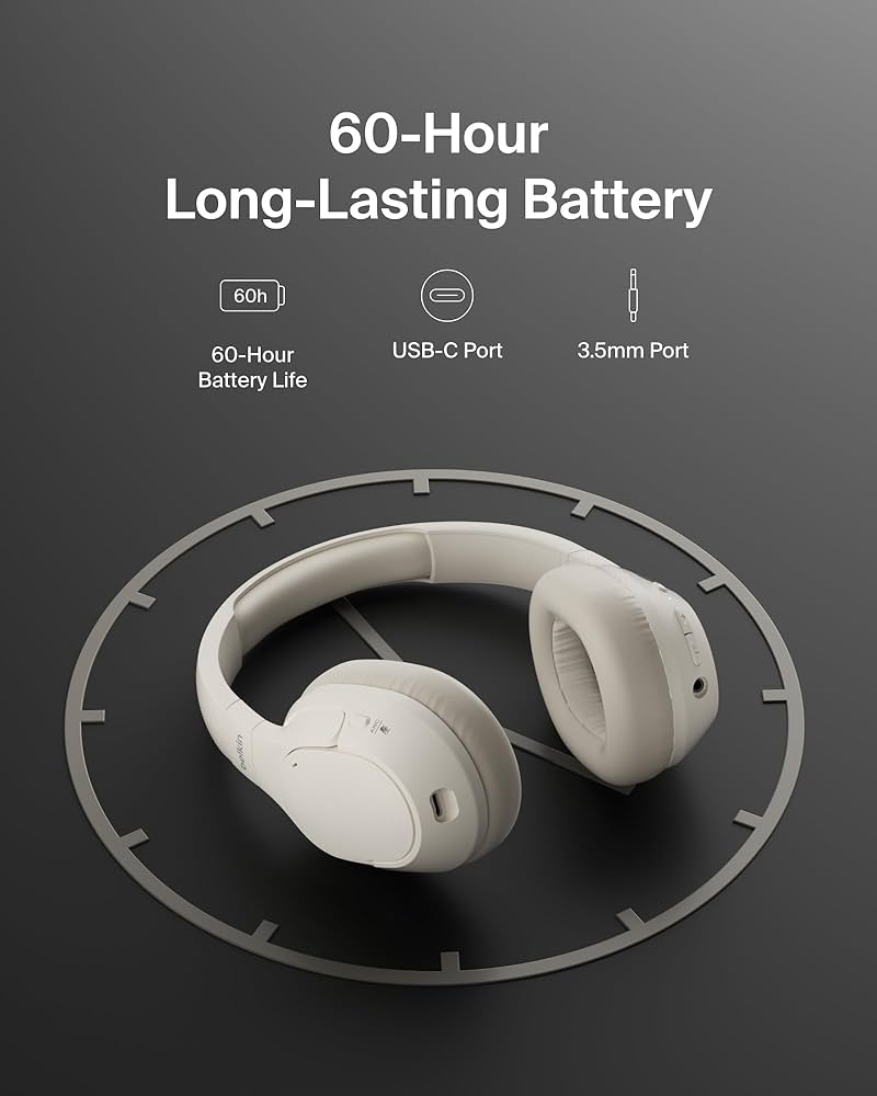 Belkin SoundForm Isolate Noise-Cancelling Wireless Headphones, over ear headphones with mic, Bluetooth headphones with 60H playtime, deep bass, CloudCushion ear cups for travel, home, office - Sand