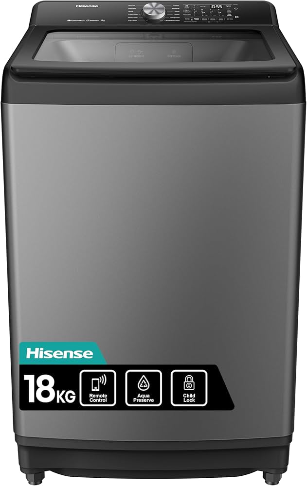 Hisense Top Loader Washing Machine, 18 Kg Load Capacity, Black