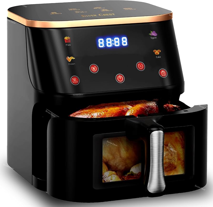 Silver Crest 8L Air Fryer with Visual Window – XXXL Capacity, 4-in-1 Cooking Presets