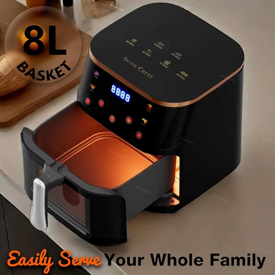 Silver Crest 8L Air Fryer with Visual Window – XXXL Capacity, 4-in-1 Cooking Presets