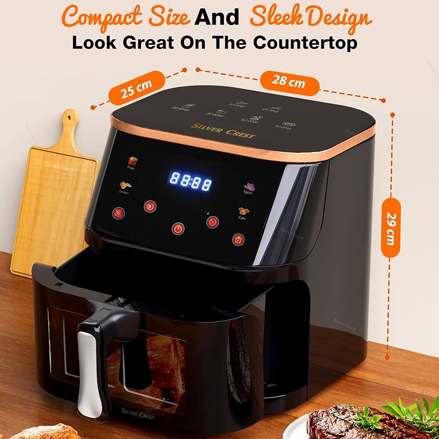 Silver Crest 8L Air Fryer with Visual Window – XXXL Capacity, 4-in-1 Cooking Presets