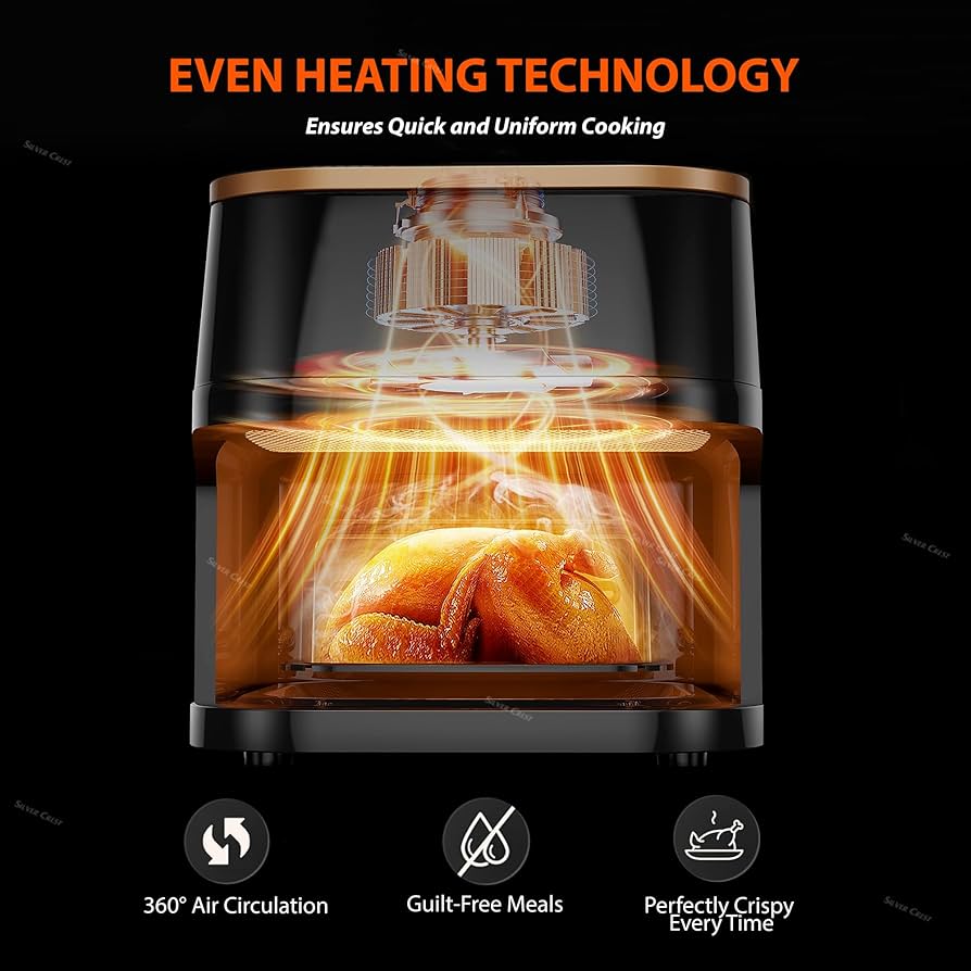 Silver Crest 8L Air Fryer with Visual Window – XXXL Capacity, 4-in-1 Cooking Presets