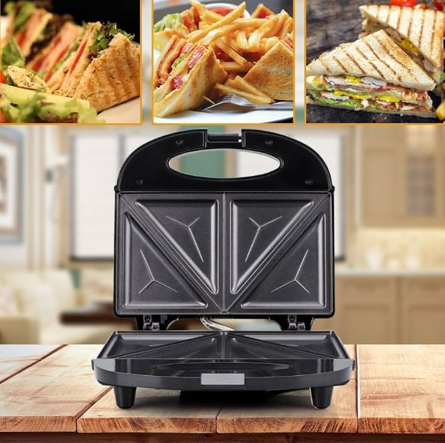 Trade Kite 2 Slice Sandwich Maker – Non-Stick, Stainless Steel, 750W – Compact Electric Toaster Press with Cool-Touch Handle, Lockable Lid & Indicator Lights