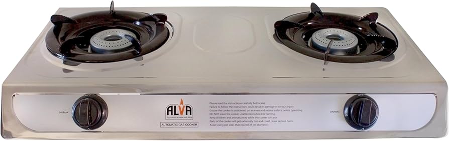 ALVA Double Burner LP Gas Stove with Stainless Steel Body and Auto Ignition for Home, Camping, 4x4ing, 2 Plate, LPGSA Certified, 12 Month Warranty