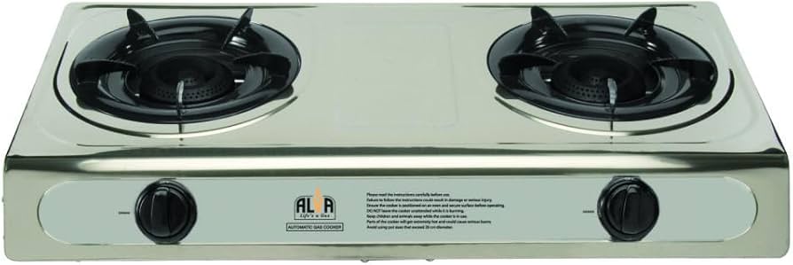 ALVA Double Burner LP Gas Stove with Stainless Steel Body and Auto Ignition for Home, Camping, 4x4ing, 2 Plate, LPGSA Certified, 12 Month Warranty
