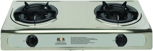 ALVA Double Burner LP Gas Stove with Stainless Steel Body and Auto Ignition for Home, Camping, 4x4ing, 2 Plate, LPGSA Certified, 12 Month Warranty