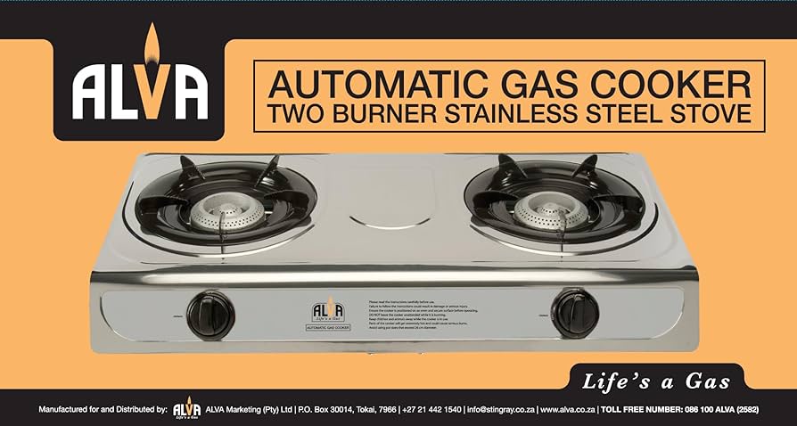 ALVA Double Burner LP Gas Stove with Stainless Steel Body and Auto Ignition for Home, Camping, 4x4ing, 2 Plate, LPGSA Certified, 12 Month Warranty