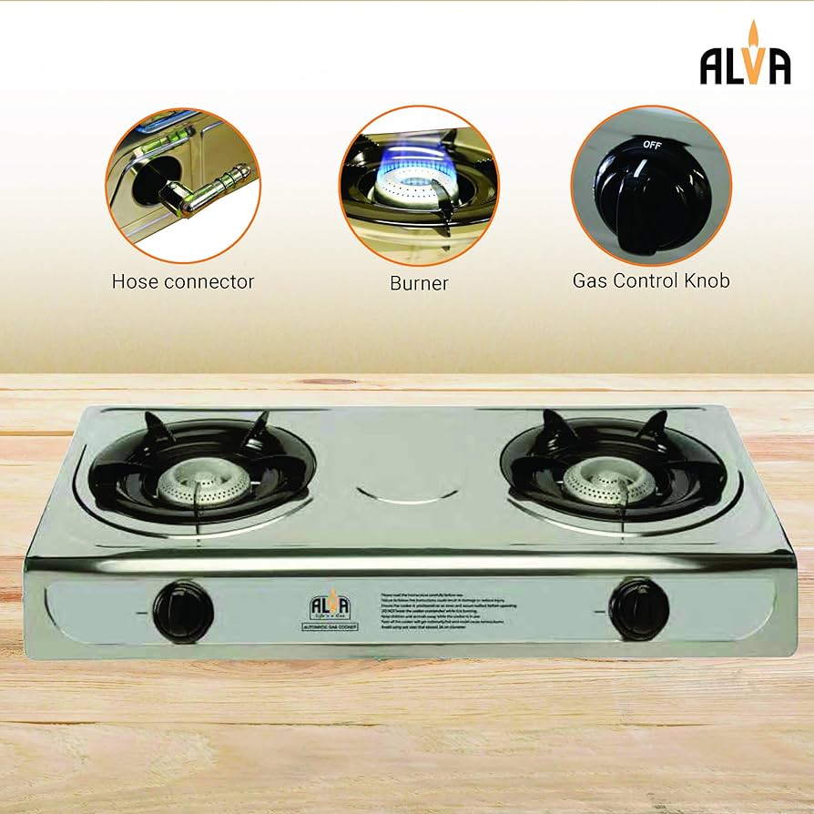 ALVA Double Burner LP Gas Stove with Stainless Steel Body and Auto Ignition for Home, Camping, 4x4ing, 2 Plate, LPGSA Certified, 12 Month Warranty