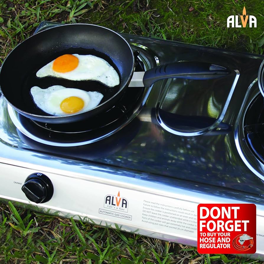 ALVA Double Burner LP Gas Stove with Stainless Steel Body and Auto Ignition for Home, Camping, 4x4ing, 2 Plate, LPGSA Certified, 12 Month Warranty