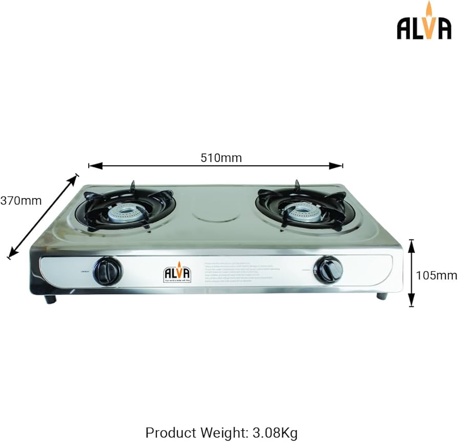 ALVA Double Burner LP Gas Stove with Stainless Steel Body and Auto Ignition for Home, Camping, 4x4ing, 2 Plate, LPGSA Certified, 12 Month Warranty