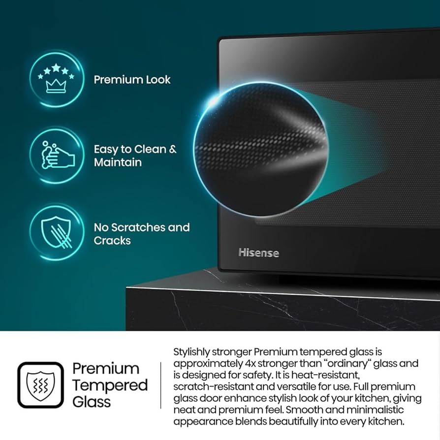 Hisense 20L Microwave, 5 Power Levels, Defrost Function, Premium Tempered Glass