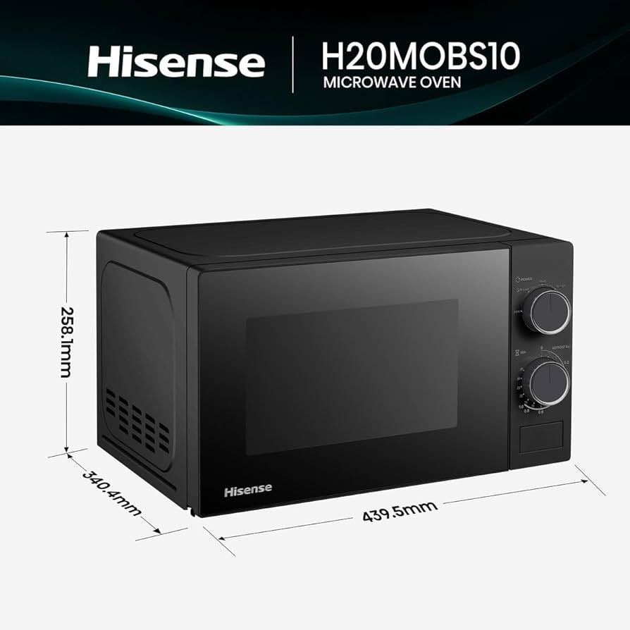 Hisense 20L Microwave, 5 Power Levels, Defrost Function, Premium Tempered Glass
