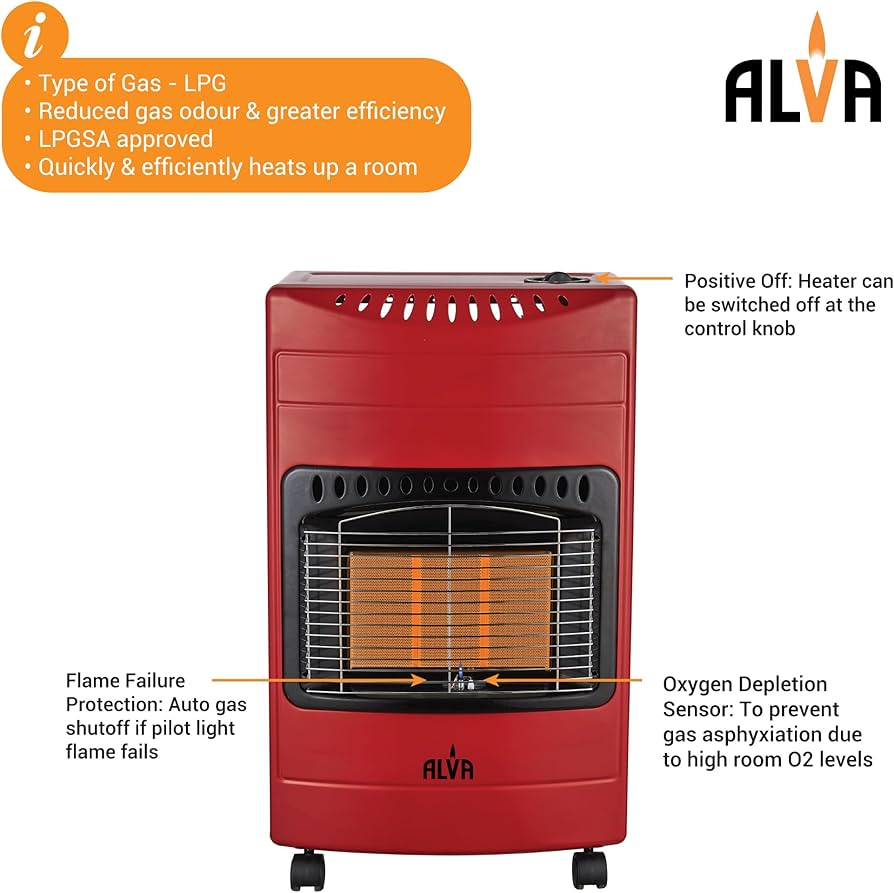 ALVA 3 Panel Luxurious Infrared Radiant Indoor Gas Heater | Red | LPGSA Certified | 12 Month Warranty