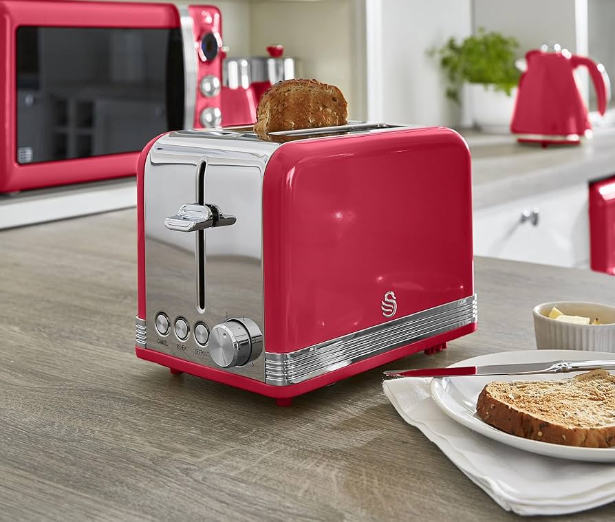 Swan SRT2R Retro 2-Slice Electronic Toaster, Red