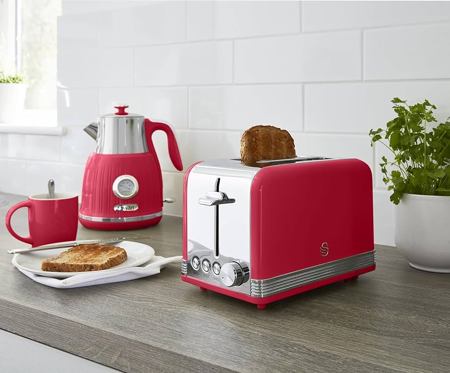 Swan SRT2R Retro 2-Slice Electronic Toaster, Red