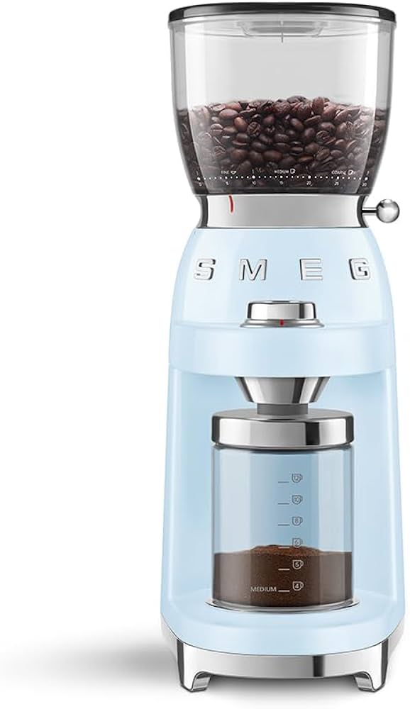Smeg Pastel Blue Retro Conical Burr Coffee Grinder CGF01PBEU